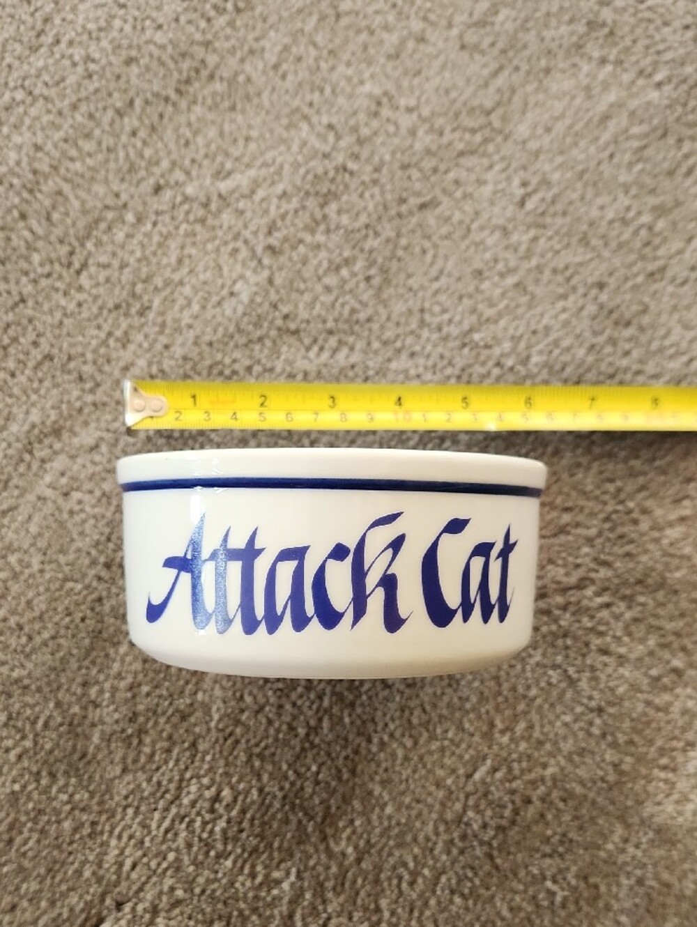 White Ceramic Cat Bowl - Blue Lettering - Picture 2 of 3